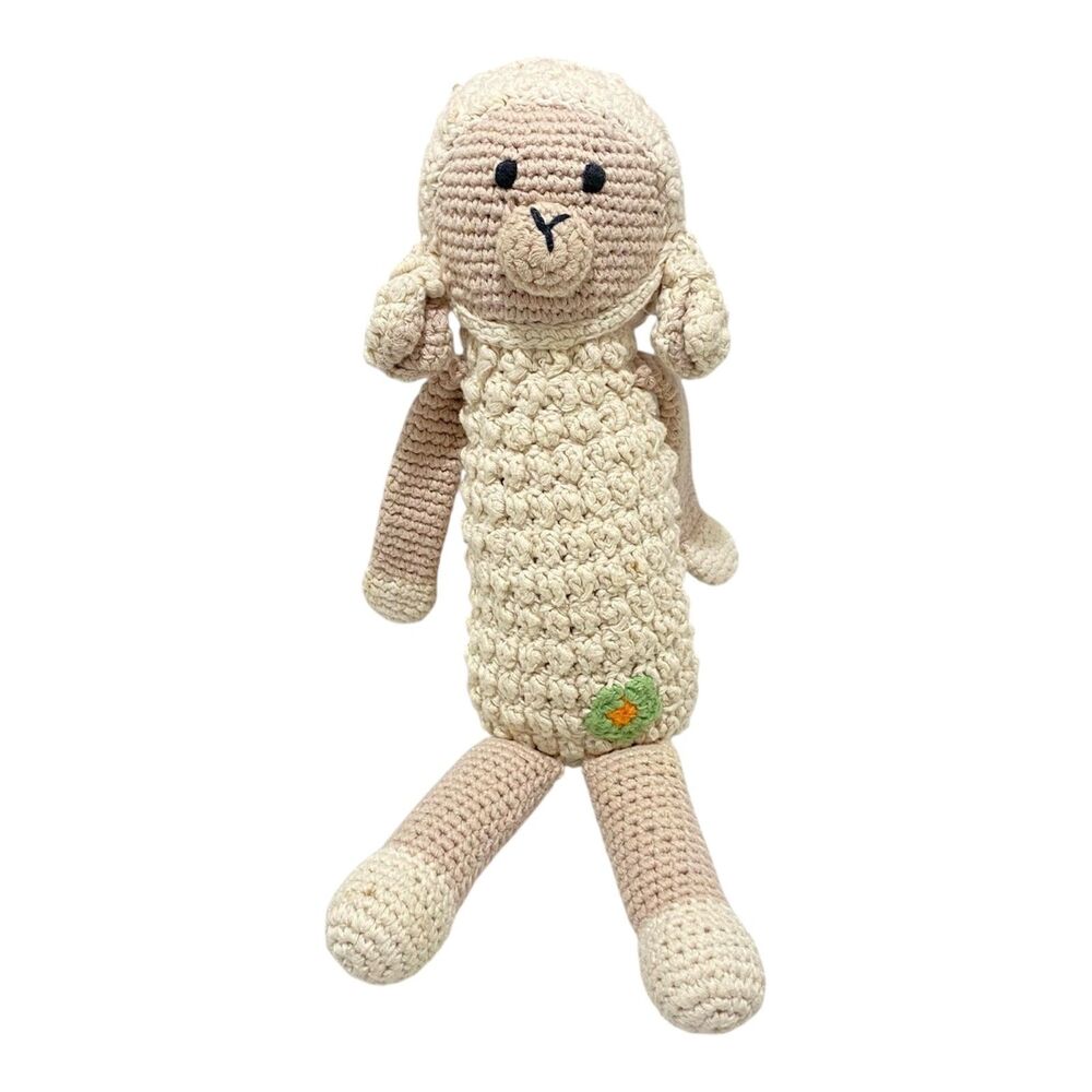 Pebble Crochet Lamb Rattle Handmade Organic Cotton 12” Baby Toy